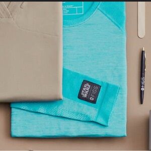 MENS Figs Teal Star Wars Collaboration Scrub Top and Dark Grey Scrub Pant